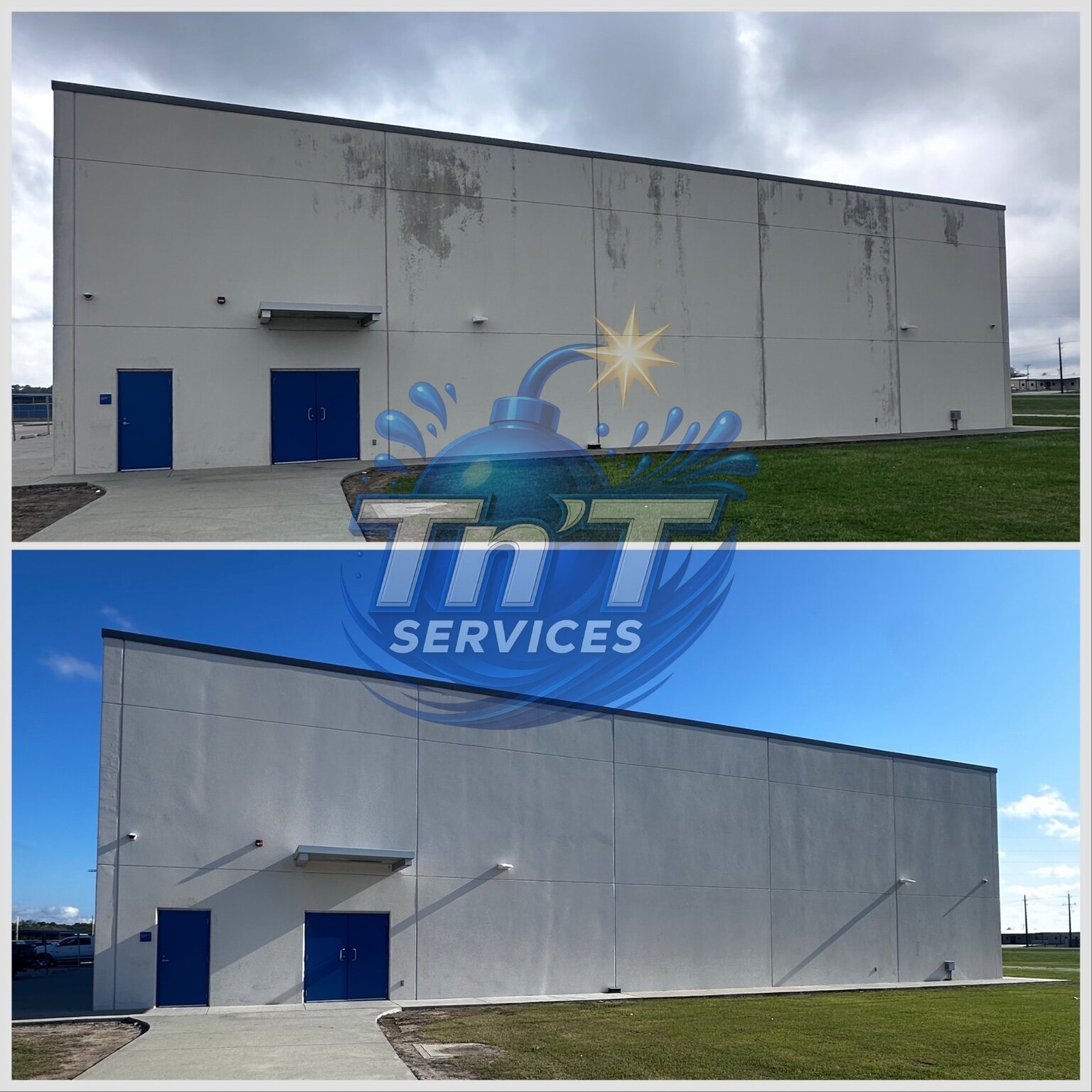 Commercial Building Wash before and after